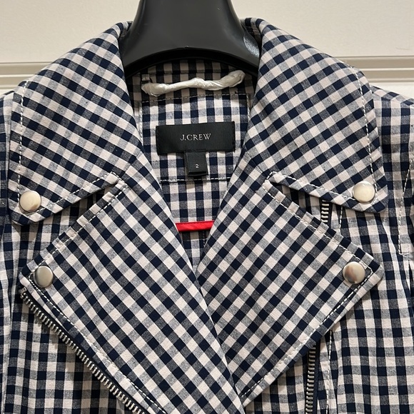 J Crew Gingham Pattern Biker-Inspired Jacket - Size 2. New without tags. - Picture 2 of 7